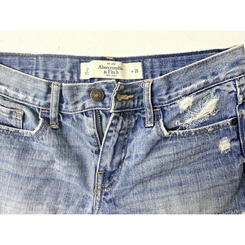 Abercrombie & Fitch Women's Blue Light Wash Distressed Cutoff Denim Shorts 2